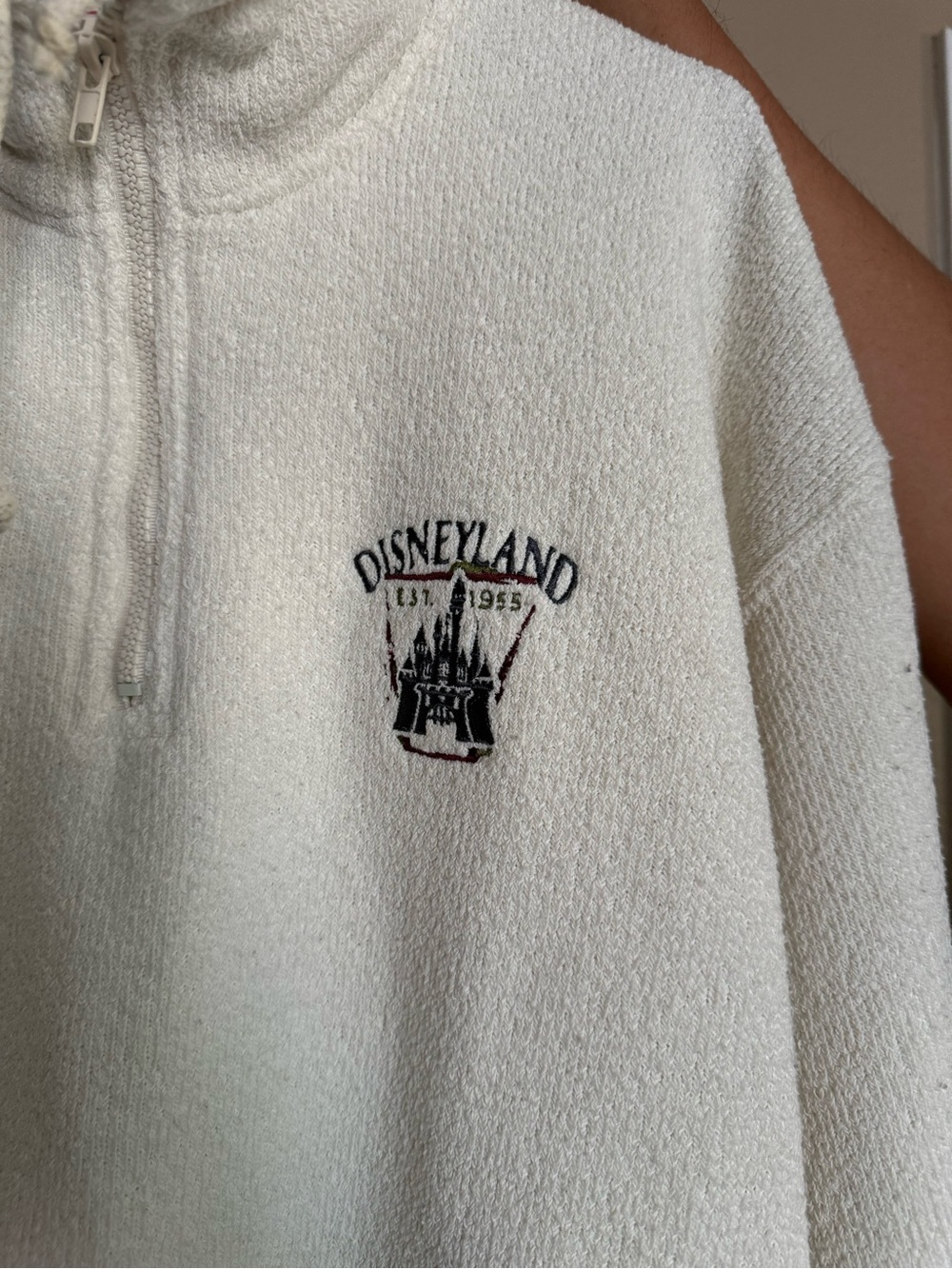 Disney Disneyland Cream Half-Zip Pullover Sweater with Castle Embroidery